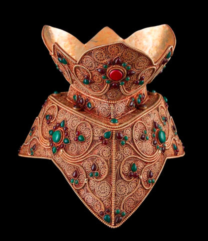 Grand Kapala Crâne Tibétain avec Support – Cuivre et Cristal de Roche, Artisanat Népalais