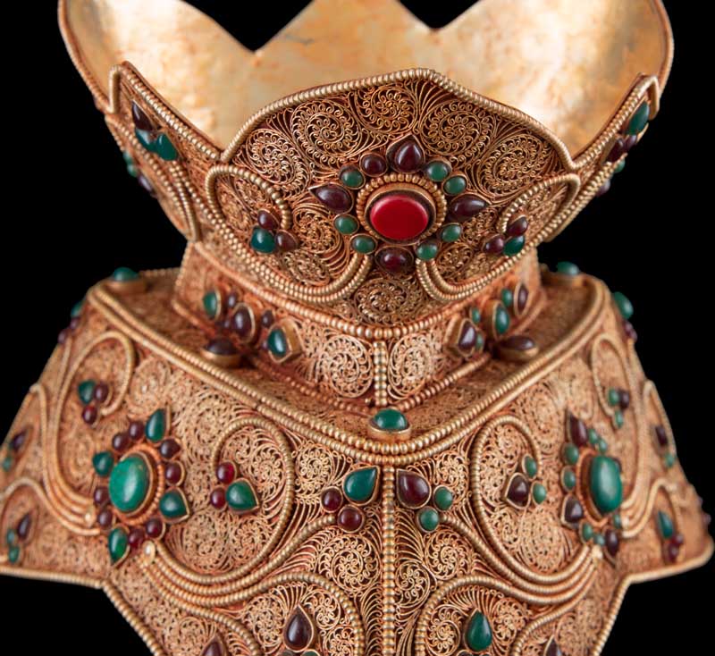 Grand Kapala Crâne Tibétain avec Support – Cuivre et Cristal de Roche, Artisanat Népalais