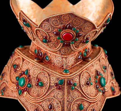 Grand Kapala Crâne Tibétain avec Support – Cuivre et Cristal de Roche, Artisanat Népalais