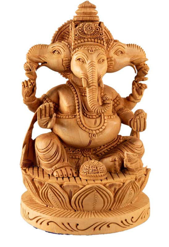 Statue Ganesh En Bois 19 cm – Dieu Éléphant, Artisanat Indien