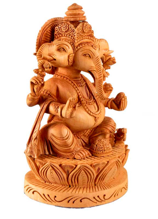 Statue Ganesh En Bois 19 cm – Dieu Éléphant, Artisanat Indien
