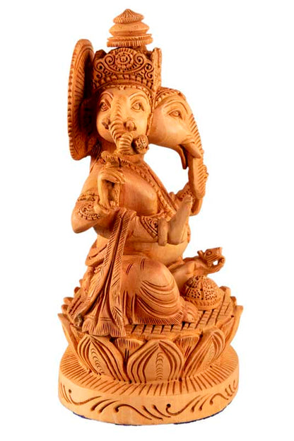 Statue Ganesh En Bois 19 cm – Dieu Éléphant, Artisanat Indien