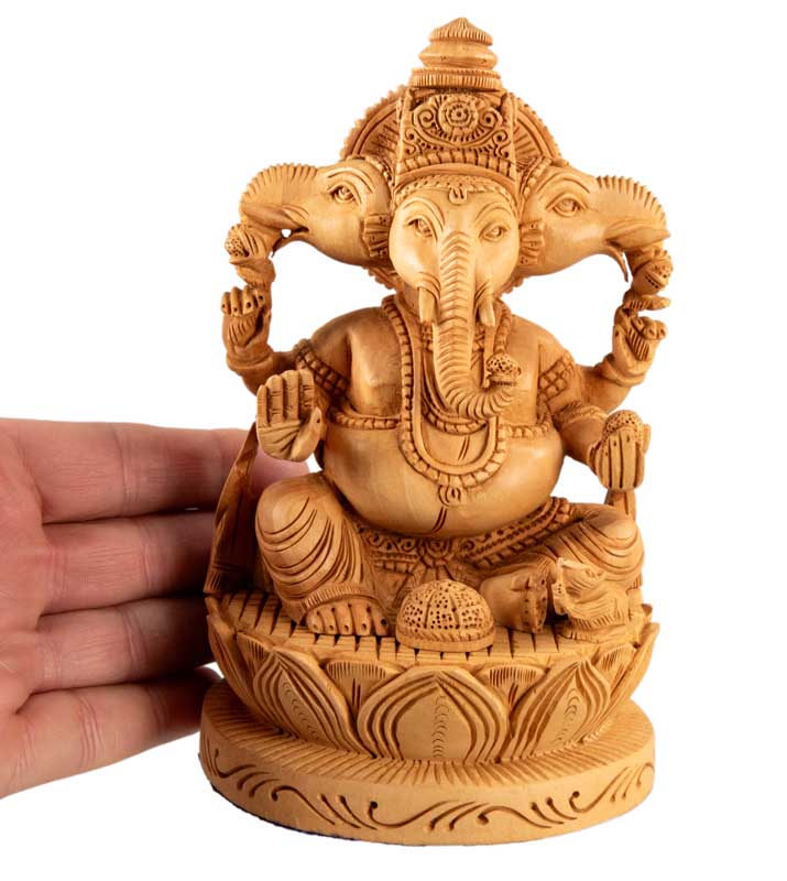 Statue Ganesh En Bois 19 cm – Dieu Éléphant, Artisanat Indien