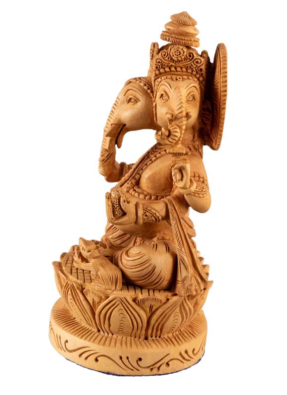 Statue Ganesh En Bois 19 cm – Dieu Éléphant, Artisanat Indien