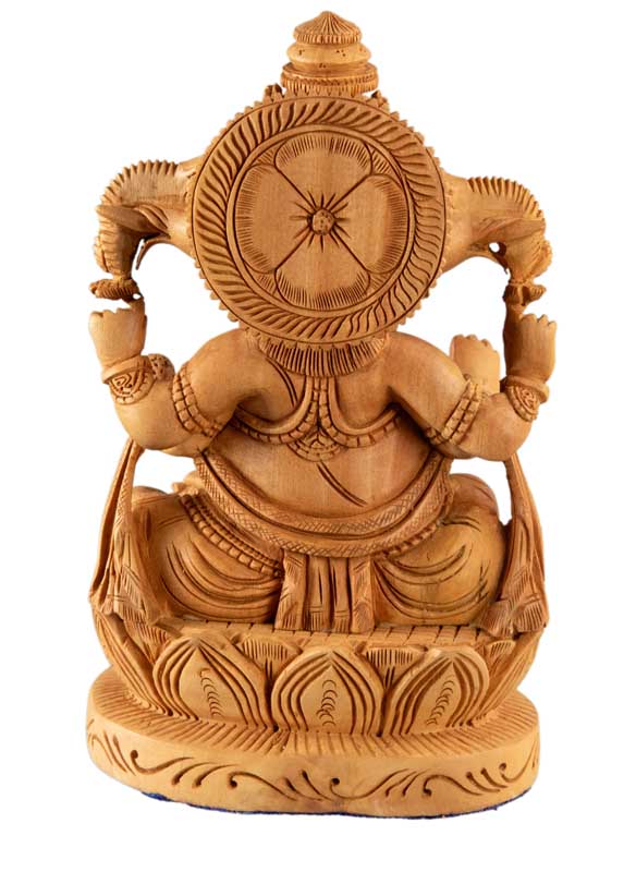 Statue Ganesh En Bois 19 cm – Dieu Éléphant, Artisanat Indien