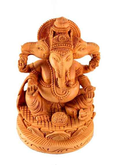 Statue Ganesh En Bois 19 cm – Dieu Éléphant, Artisanat Indien
