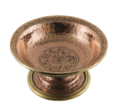 Serkyem tibétain en cuivre – Coupe et vase d'offrandes rituelles bouddhistes