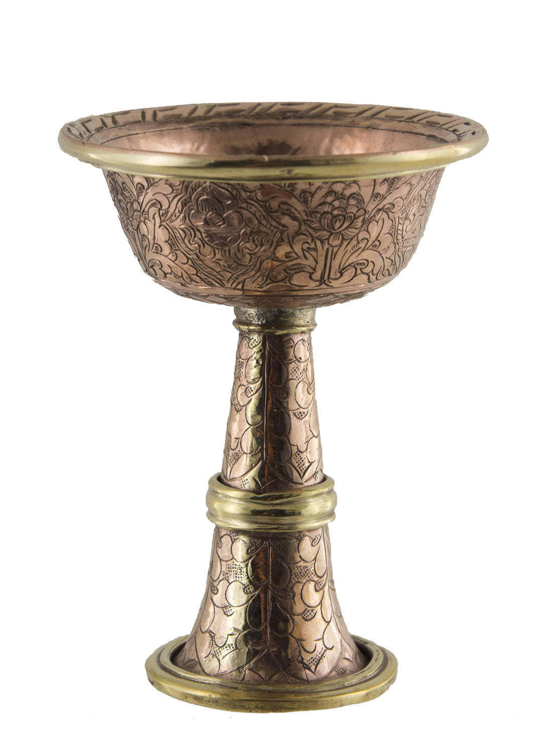 Serkyem tibétain en cuivre – Coupe et vase d'offrandes rituelles bouddhistes