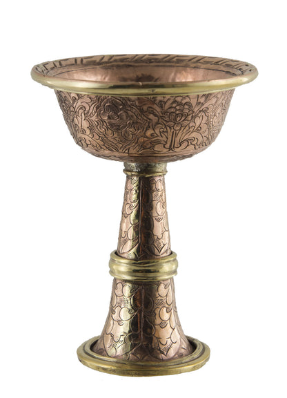 Serkyem tibétain en cuivre – Coupe et vase d'offrandes rituelles bouddhistes