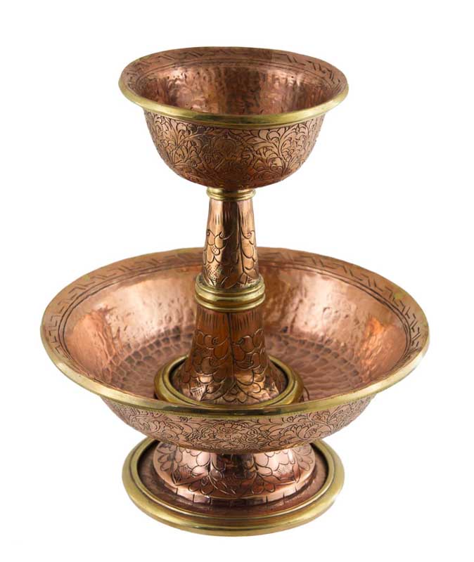 Serkyem tibétain en cuivre – Calice et coupe d'offrandes bouddhistes qualité monastère