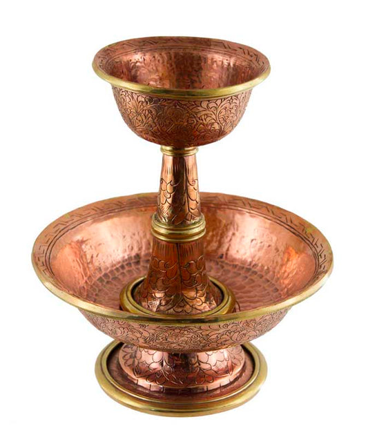Serkyem tibétain en cuivre – Calice et coupe d'offrandes bouddhistes qualité monastère