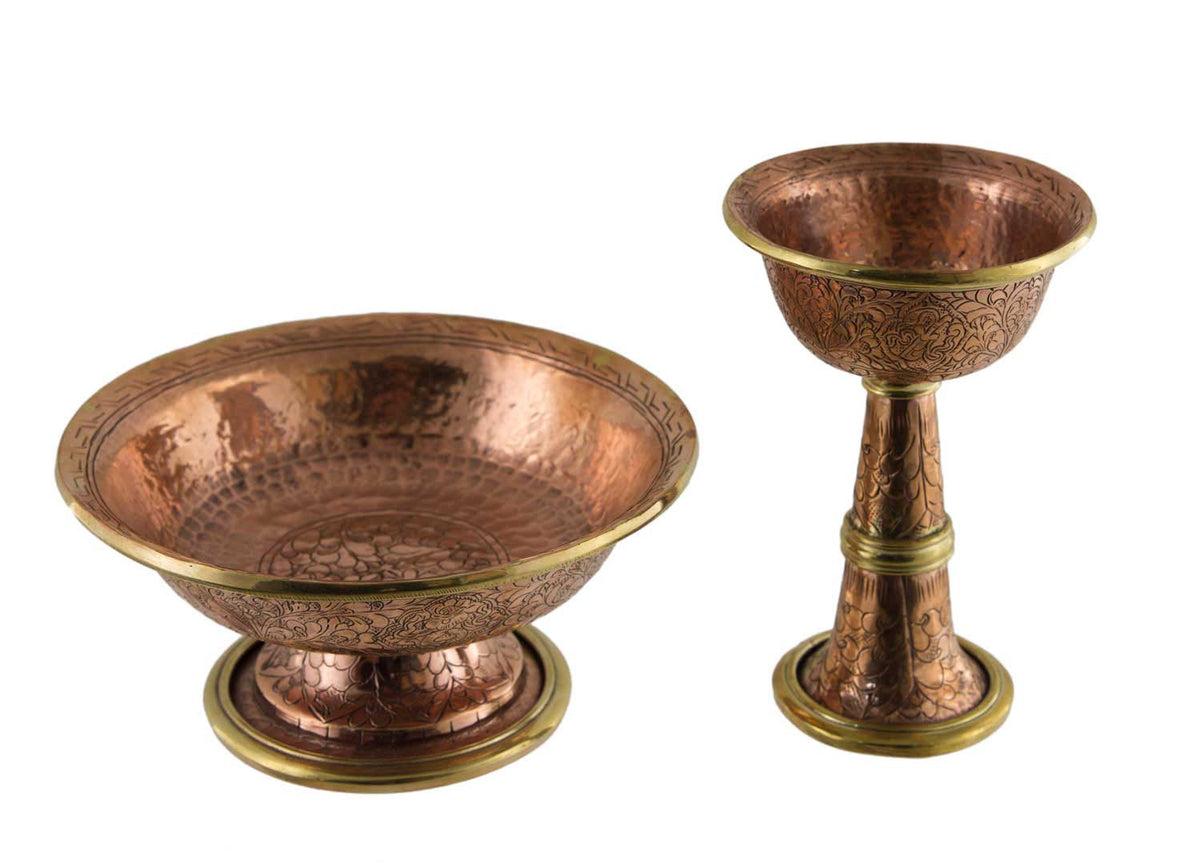 Serkyem tibétain en cuivre – Calice et coupe d'offrandes bouddhistes qualité monastère