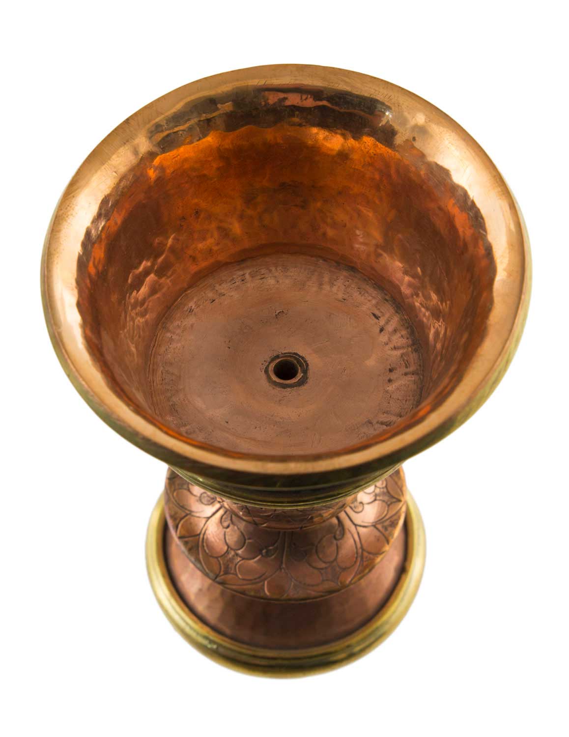 Lampe à beurre bouddhiste de monastère en cuivre ciselé – Dipa pour offrande de lumière