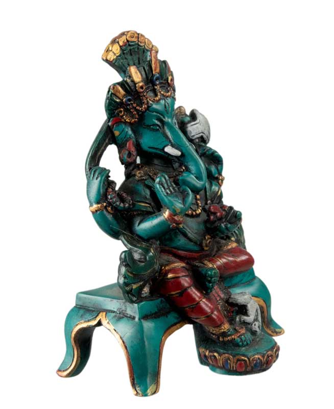 Statue Ganesh Assis En Résine Turquoise – Artisanat Népalais