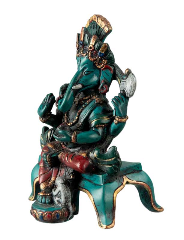 Statue Ganesh Assis En Résine Turquoise – Artisanat Népalais