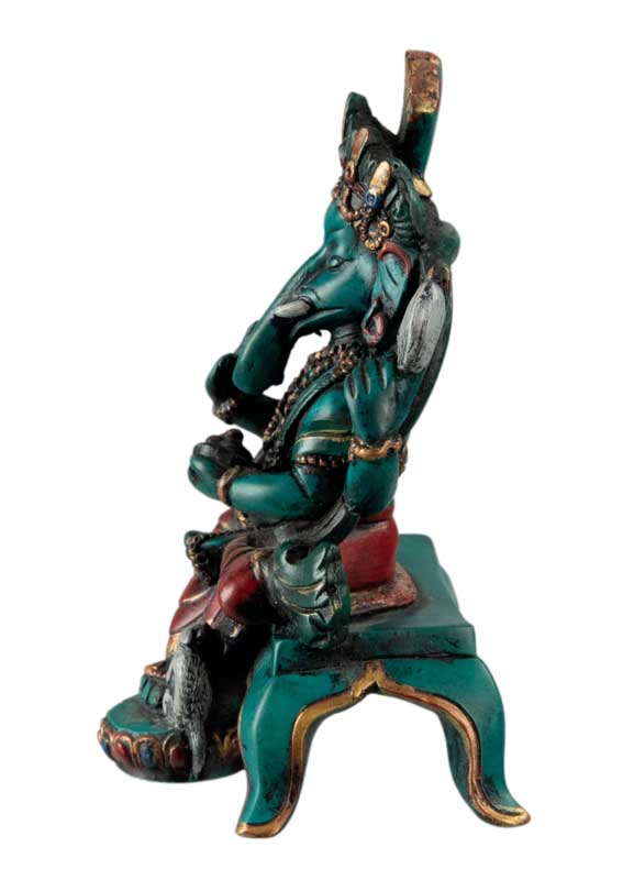 Statue Ganesh Assis En Résine Turquoise – Artisanat Népalais