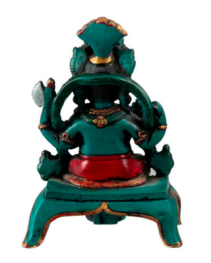 Statue Ganesh Assis En Résine Turquoise – Artisanat Népalais