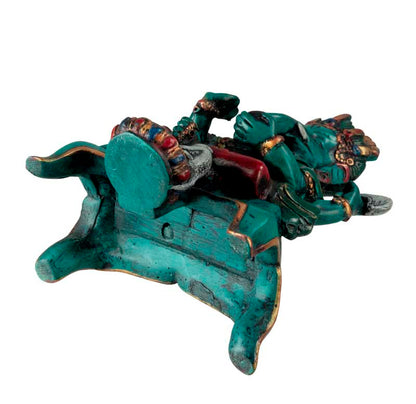 Statue Ganesh Assis En Résine Turquoise – Artisanat Népalais