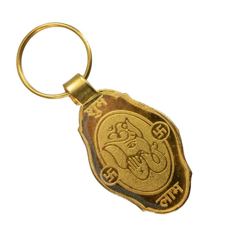 Porte-Clés Ganesh – Dieu Éléphant Ganesha en Métal Doré