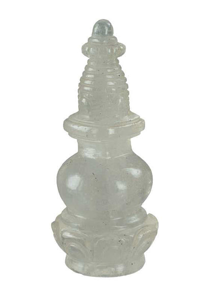 Stupa Tibétain En Cristal De Roche Quartz 10.2 cm – Reliquaire Bouddhiste Du Népal