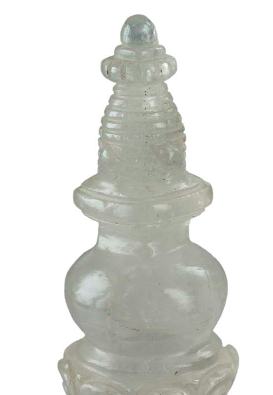 Stupa Tibétain En Cristal De Roche Quartz 10.2 cm – Reliquaire Bouddhiste Du Népal