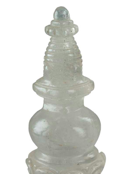 Stupa Tibétain En Cristal De Roche Quartz 10.2 cm – Reliquaire Bouddhiste Du Népal