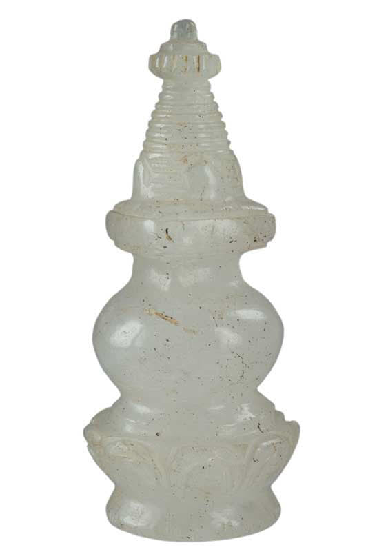 Stupa Tibétain En Cristal De Roche Quartz 10.9 cm – Statue Bouddhiste Du Népal