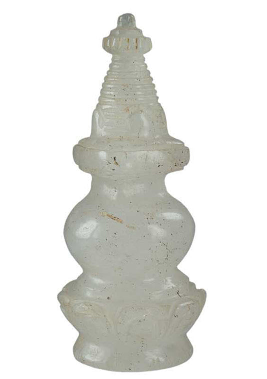 Stupa Tibétain En Cristal De Roche Quartz 10.9 cm – Statue Bouddhiste Du Népal