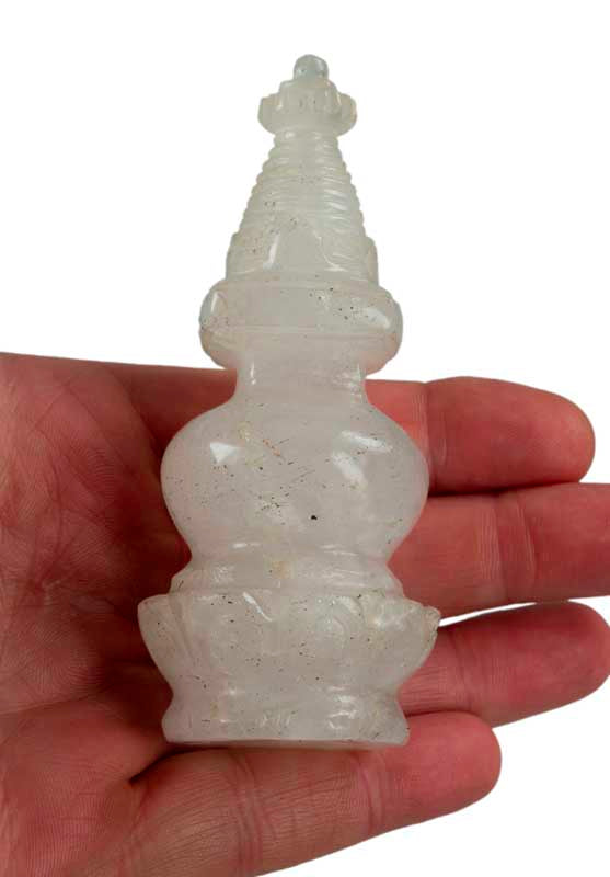 Stupa Tibétain En Cristal De Roche Quartz 10.9 cm – Statue Bouddhiste Du Népal