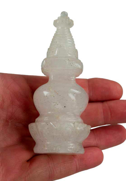 Stupa Tibétain En Cristal De Roche Quartz 10.9 cm – Statue Bouddhiste Du Népal