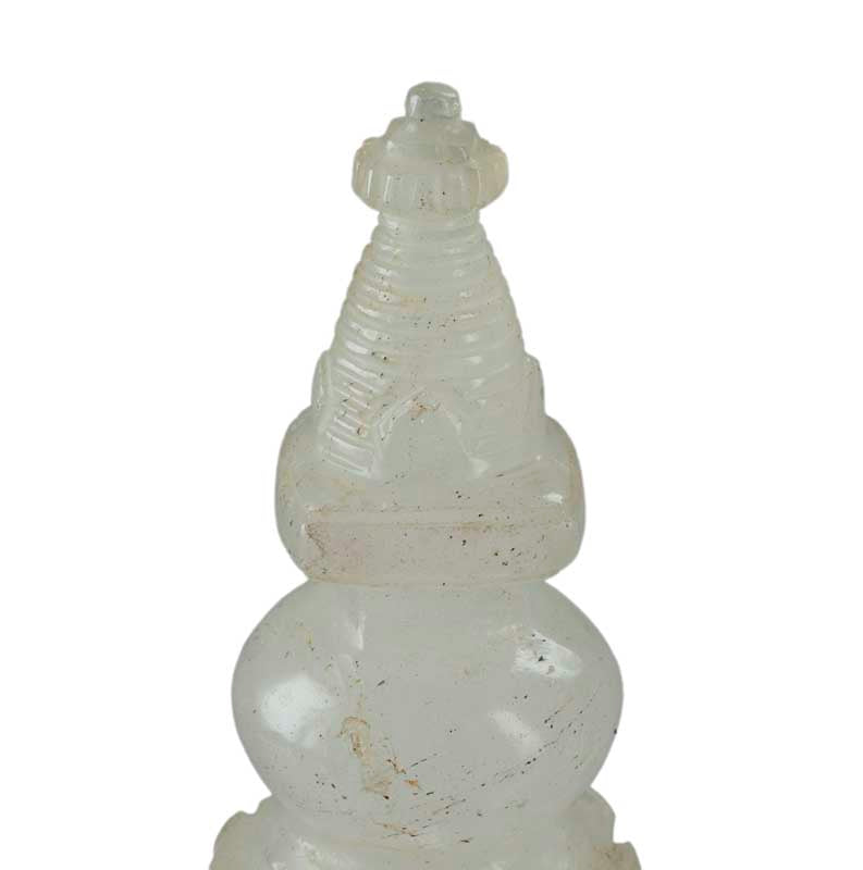 Stupa Tibétain En Cristal De Roche Quartz 10.9 cm – Statue Bouddhiste Du Népal