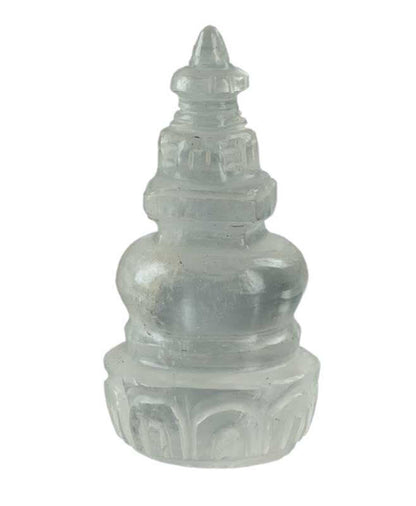 Stupa Bouddhiste Tibétain En Cristal De Roche Quartz – Sculpture Sacrée Du Népal