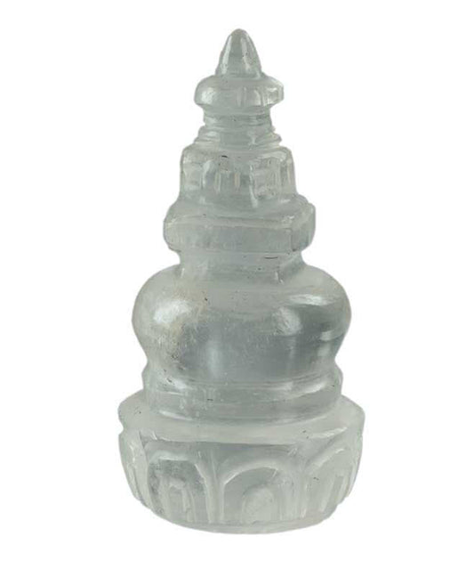 Stupa Bouddhiste Tibétain En Cristal De Roche Quartz – Sculpture Sacrée Du Népal