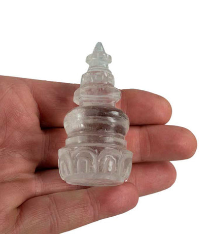 Stupa Bouddhiste Tibétain En Cristal De Roche Quartz – Sculpture Sacrée Du Népal