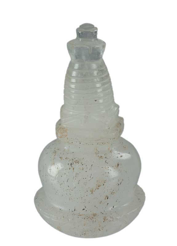 Stupa Bouddhiste Tibétain En Cristal De Roche Quartz – Sculpture Sacrée Du Népal