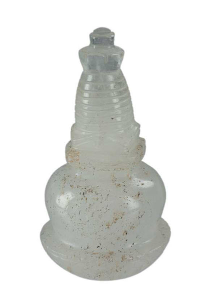 Stupa Bouddhiste Tibétain En Cristal De Roche Quartz – Sculpture Sacrée Du Népal