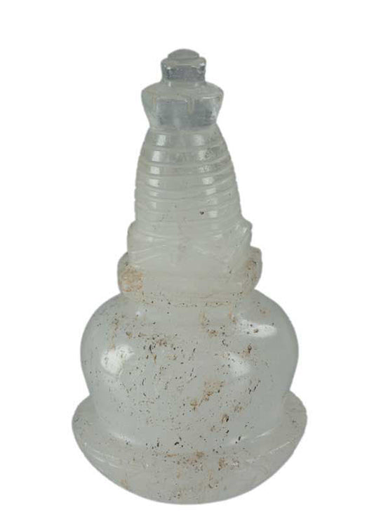 Stupa Bouddhiste Tibétain En Cristal De Roche Quartz – Sculpture Sacrée Du Népal
