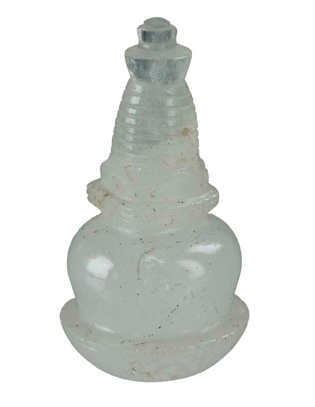 Stupa Bouddhiste Tibétain En Cristal De Roche Quartz – Sculpture Sacrée Du Népal