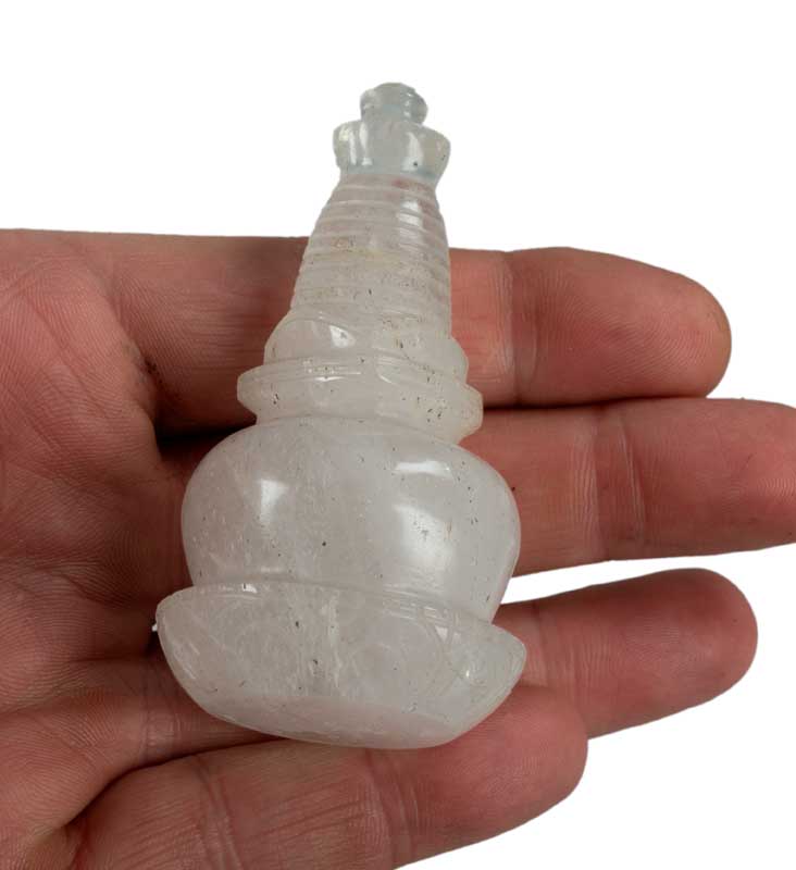 Stupa Bouddhiste Tibétain En Cristal De Roche Quartz – Sculpture Sacrée Du Népal