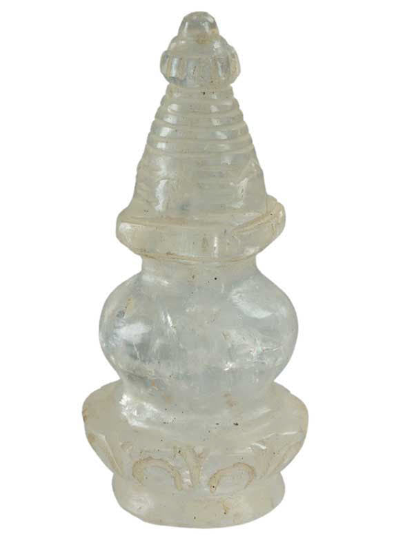 Stupa Bouddhiste Tibétain En Cristal De Roche Quartz – Sculpture Sacrée Du Népal