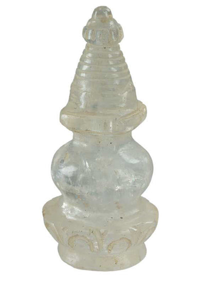 Stupa Bouddhiste Tibétain En Cristal De Roche Quartz – Sculpture Sacrée Du Népal