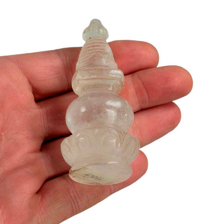 Stupa Bouddhiste Tibétain En Cristal De Roche Quartz – Sculpture Sacrée Du Népal