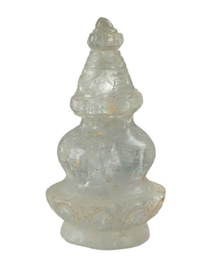 Stupa Bouddhiste Tibétain En Cristal De Roche Quartz – Sculpture Spirituelle Du Népal
