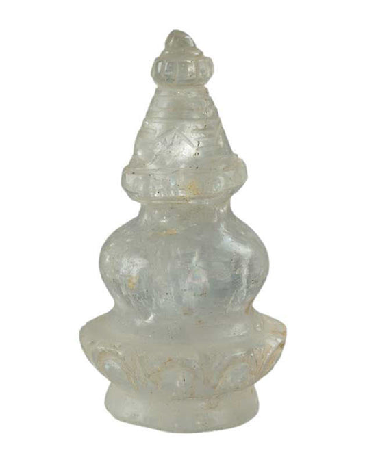 Stupa Bouddhiste Tibétain En Cristal De Roche Quartz – Sculpture Spirituelle Du Népal