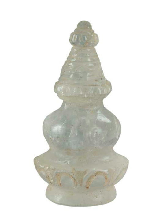 Stupa Bouddhiste Tibétain En Cristal De Roche Quartz – Sculpture Spirituelle Du Népal