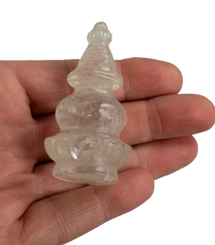 Stupa Bouddhiste Tibétain En Cristal De Roche Quartz – Sculpture Spirituelle Du Népal