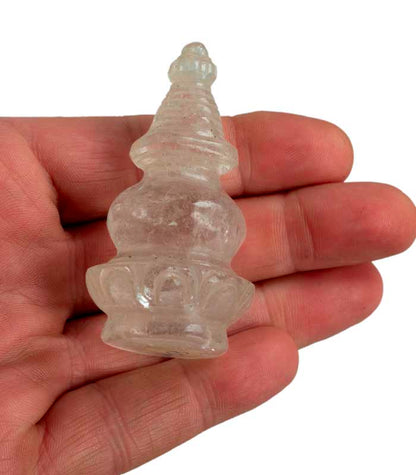 Stupa Bouddhiste Tibétain En Cristal De Roche Quartz – Sculpture Spirituelle Du Népal