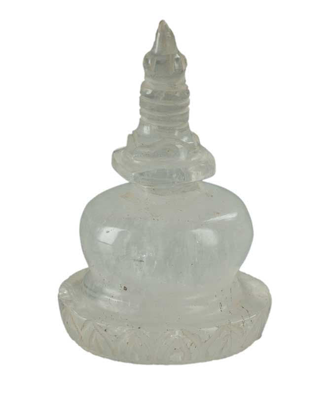 Stupa Boudhanath Bouddhiste Tibétain En Cristal De Roche Quartz – Sculpture Sacrée Du Népal