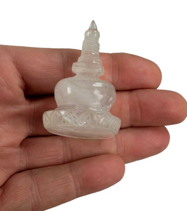 Stupa Boudhanath Bouddhiste Tibétain En Cristal De Roche Quartz – Sculpture Sacrée Du Népal