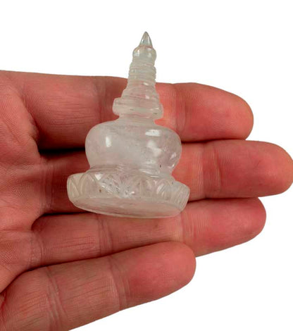 Stupa Boudhanath Bouddhiste Tibétain En Cristal De Roche Quartz – Sculpture Sacrée Du Népal
